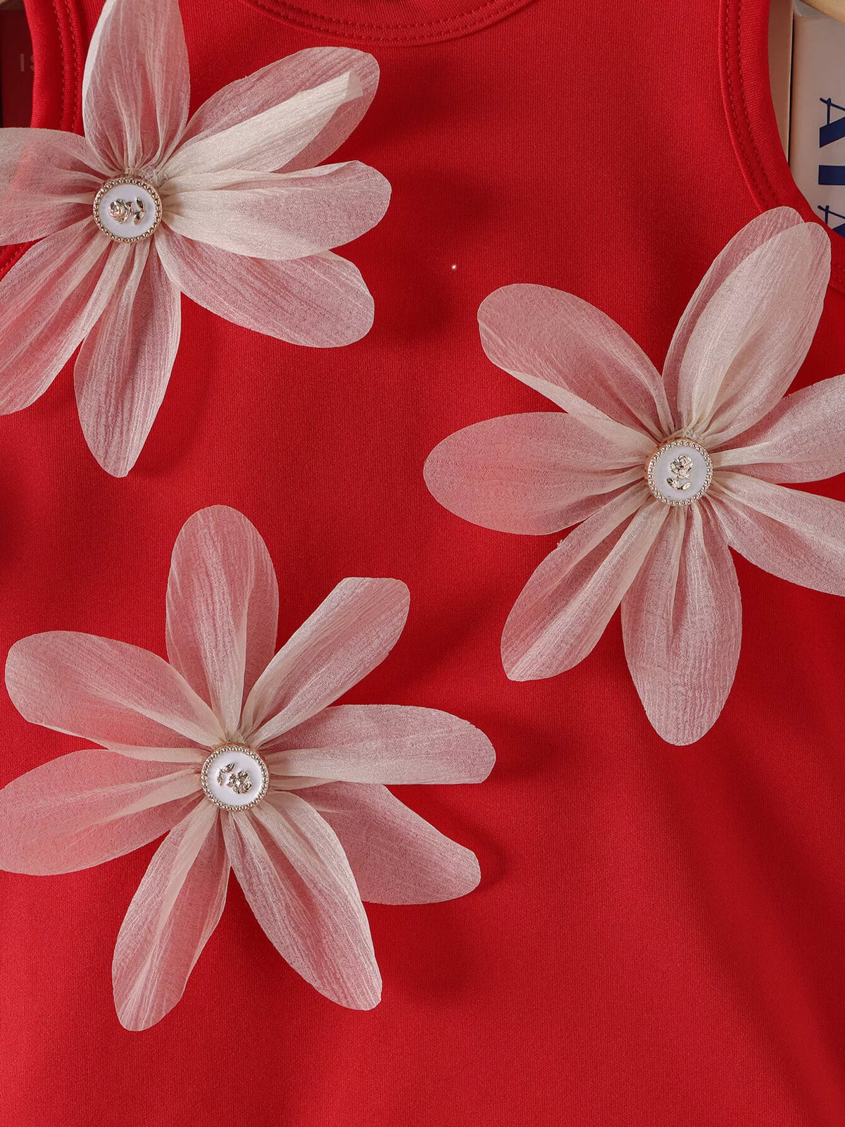 Children's Flower Sleeveless Round Neck Dress - WYNFLARE