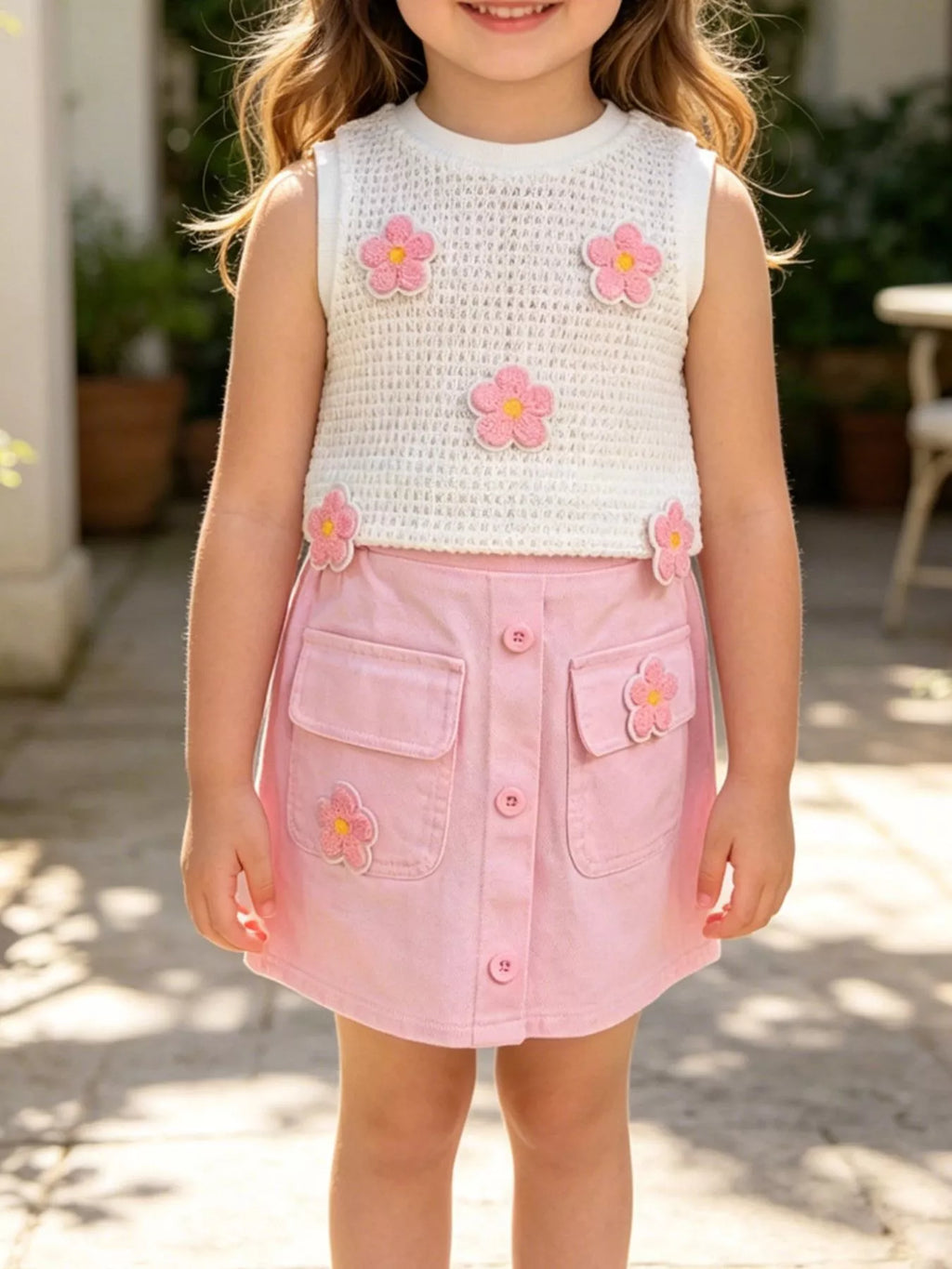 Children's Flower Sleeveless Top and Skirt Set - WYNFLARE