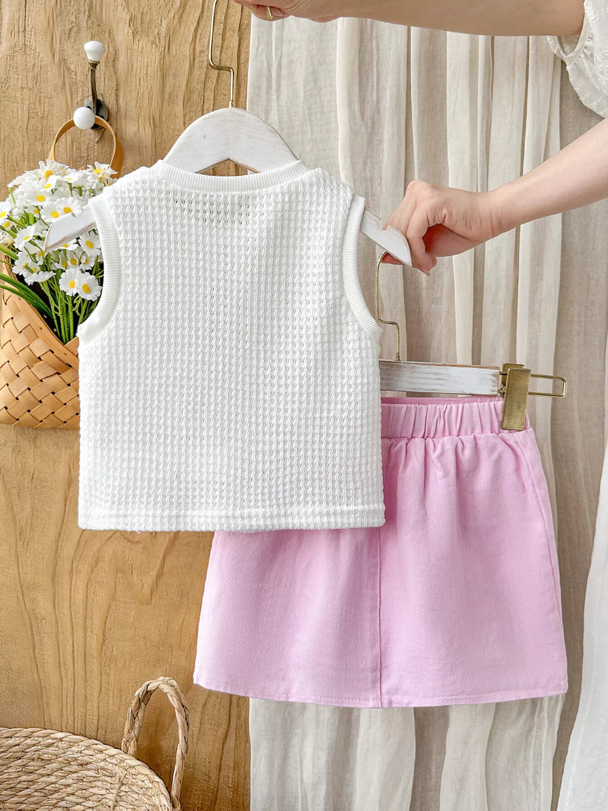 Children's Flower Sleeveless Top and Skirt Set - WYNFLARE