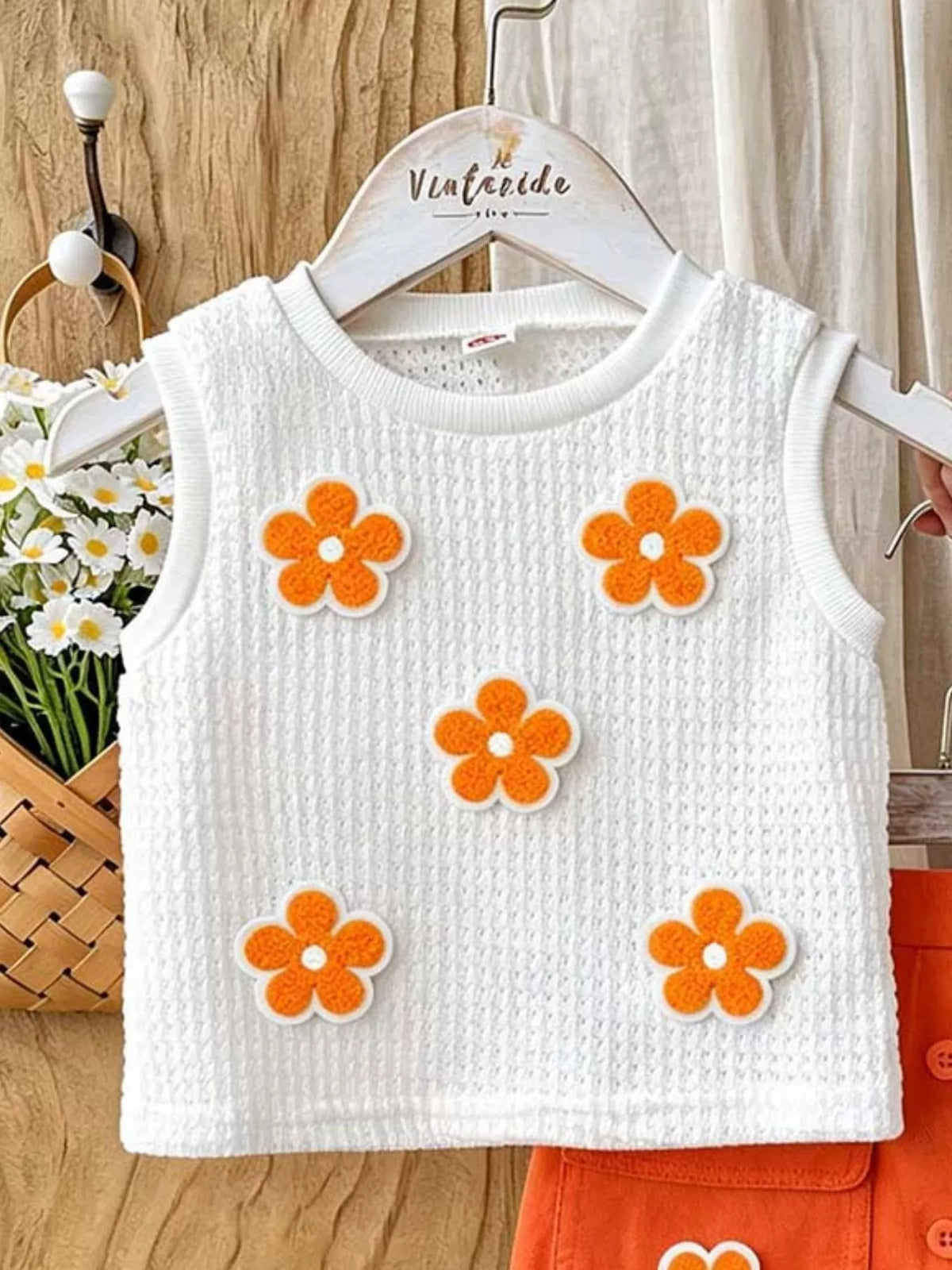 Children's Flower Sleeveless Top and Skirt Set - WYNFLARE
