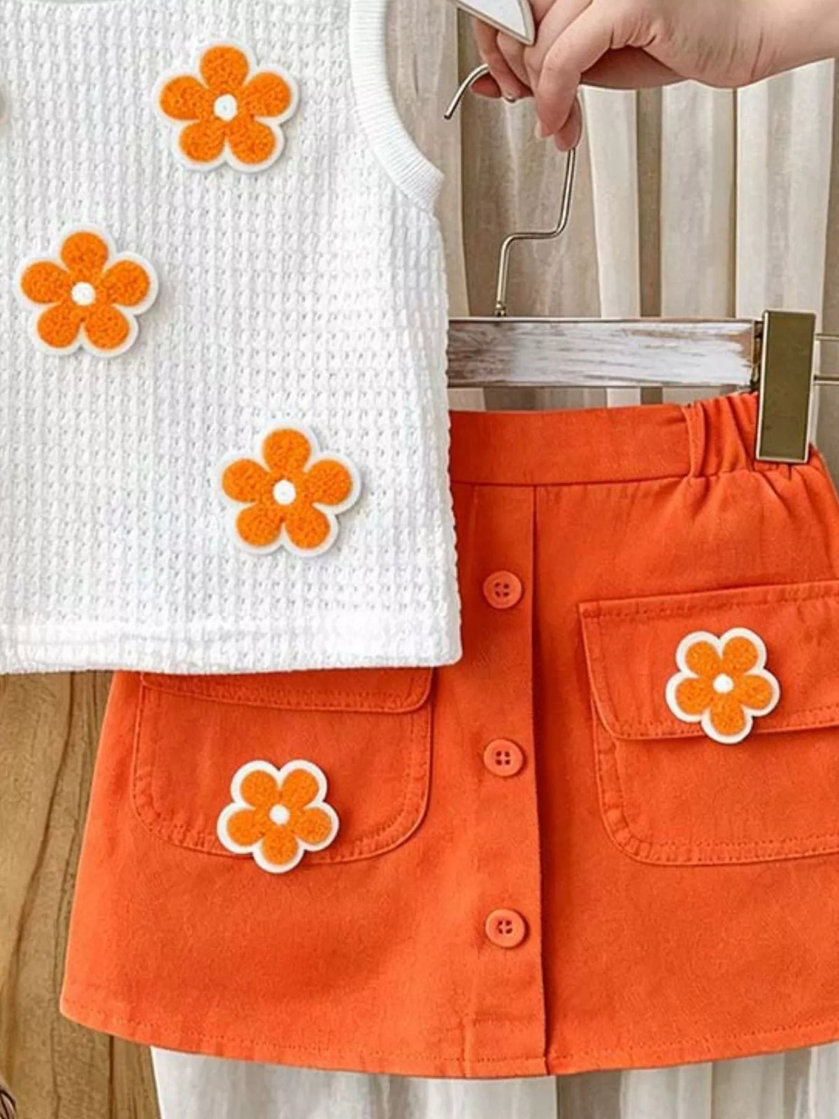Children's Flower Sleeveless Top and Skirt Set - WYNFLARE