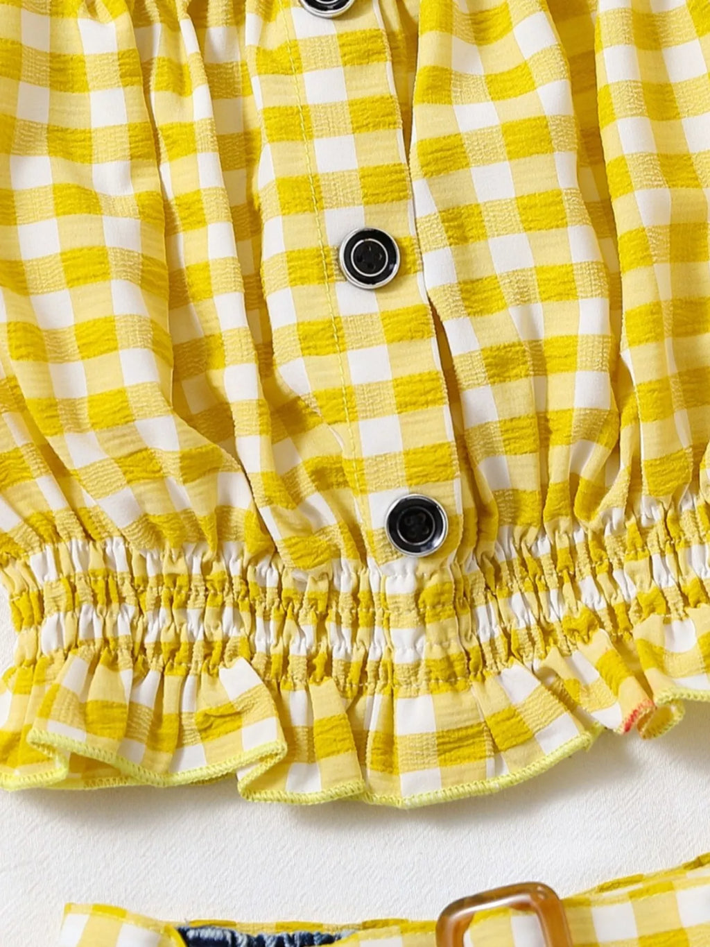 Children's Gingham Top & Denim Shorts Set - WYNFLARE