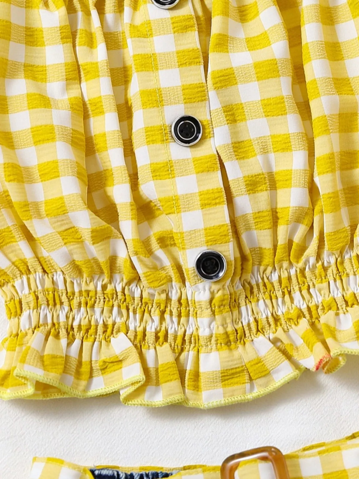 Children's Gingham Top & Denim Shorts Set - WYNFLARE
