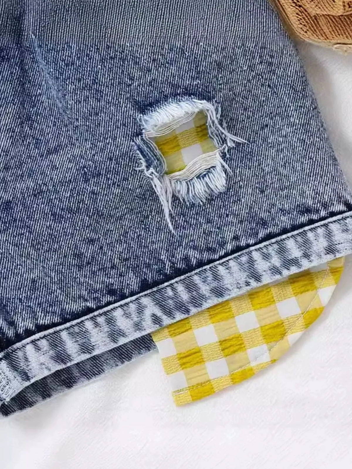 Children's Gingham Top & Denim Shorts Set - WYNFLARE