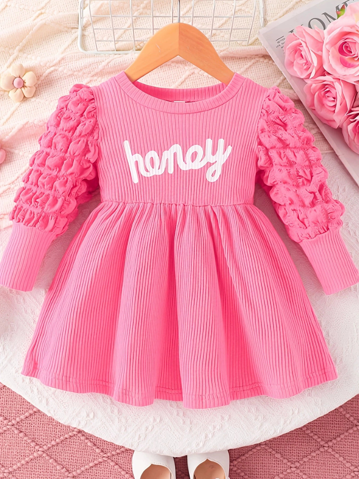 Children's Honey Bubble Texture Sleeve Dress - WYNFLARE