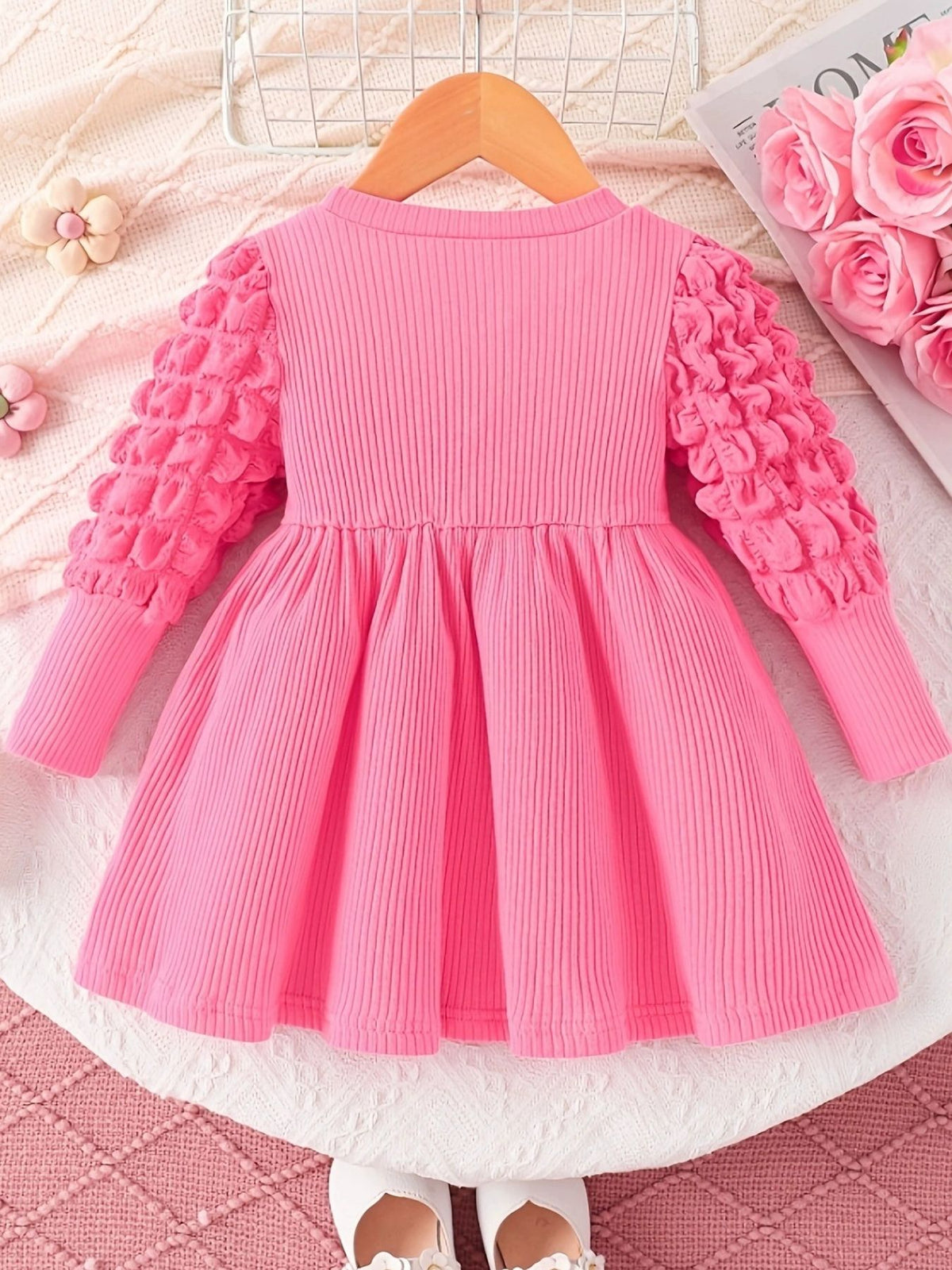 Children's Honey Bubble Texture Sleeve Dress - WYNFLARE