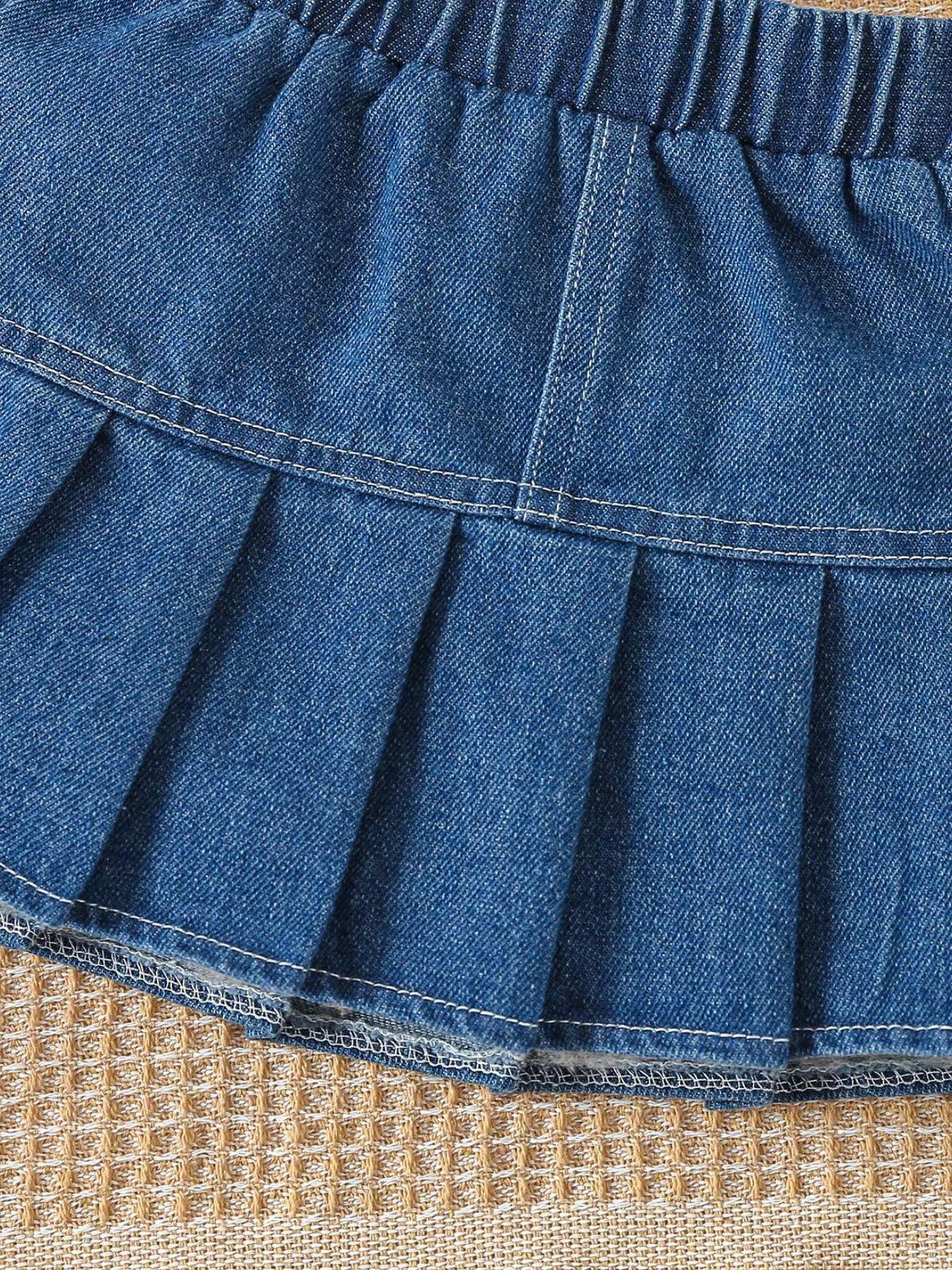 Children's Letter Long Sleeve Top and Denim Skirt Set with Heart Bag - WYNFLARE