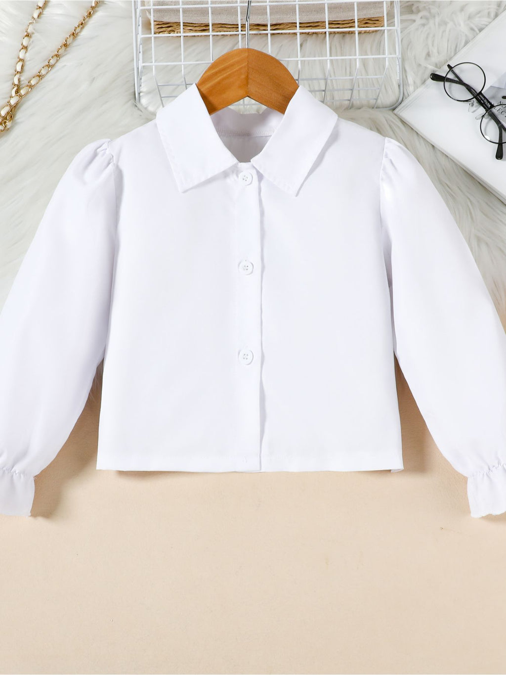 Children's Long Sleeve Shirt & Pleated Skirt Set with Belt - WYNFLARE