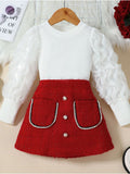 Children's Openwork Top and Tweed Skirt Set - WYNFLARE
