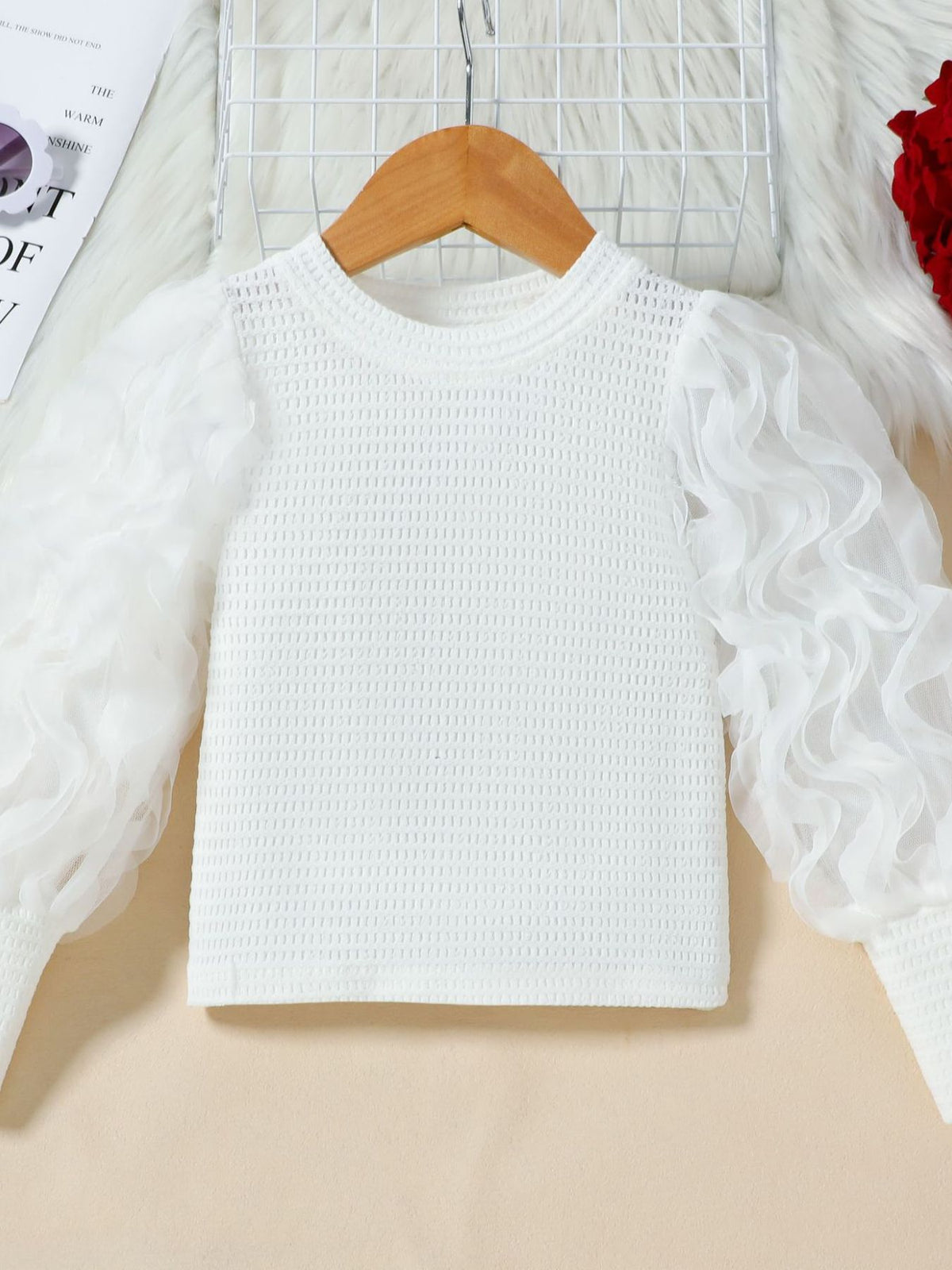 Children's Openwork Top and Tweed Skirt Set - WYNFLARE