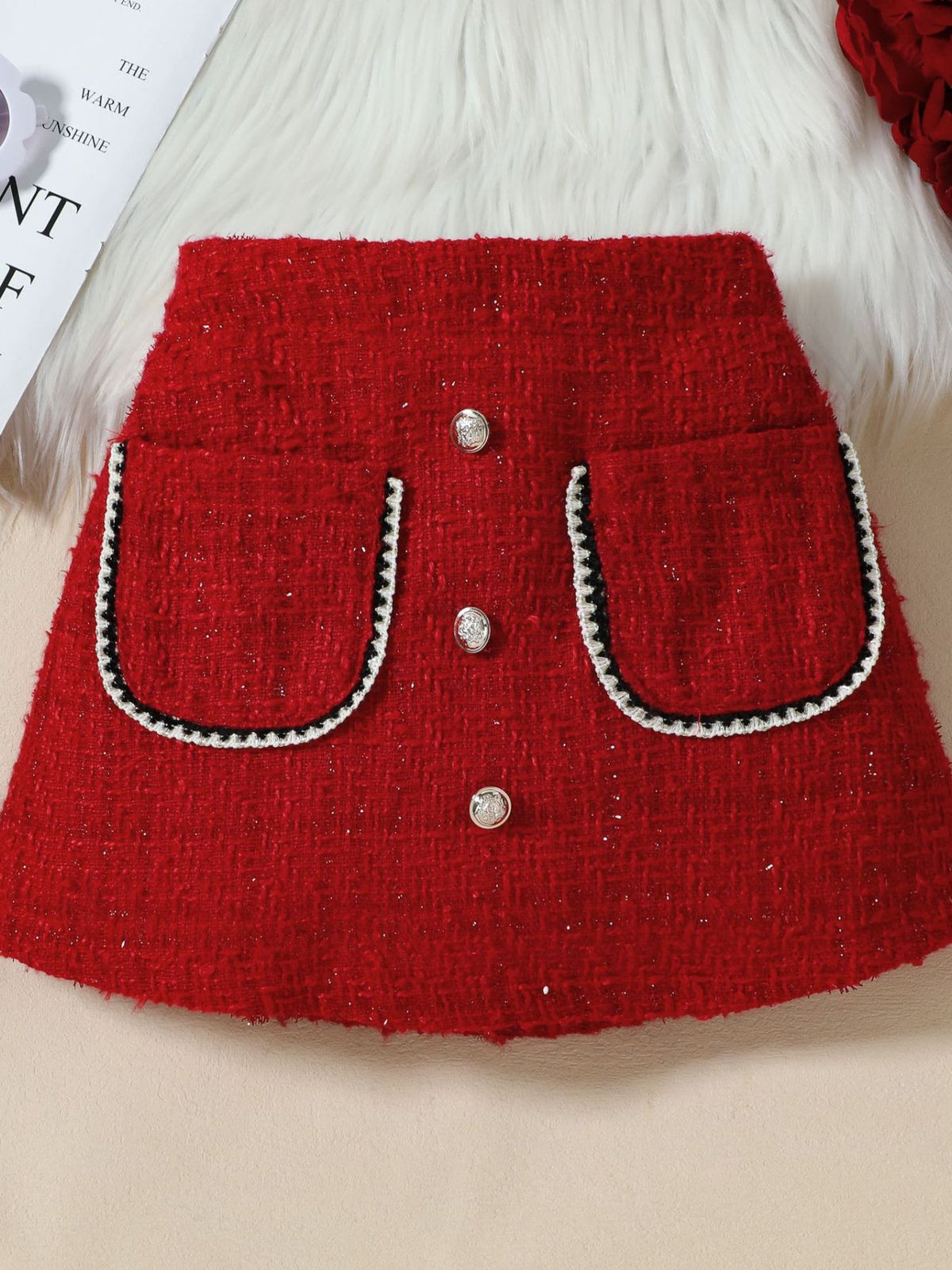 Children's Openwork Top and Tweed Skirt Set - WYNFLARE