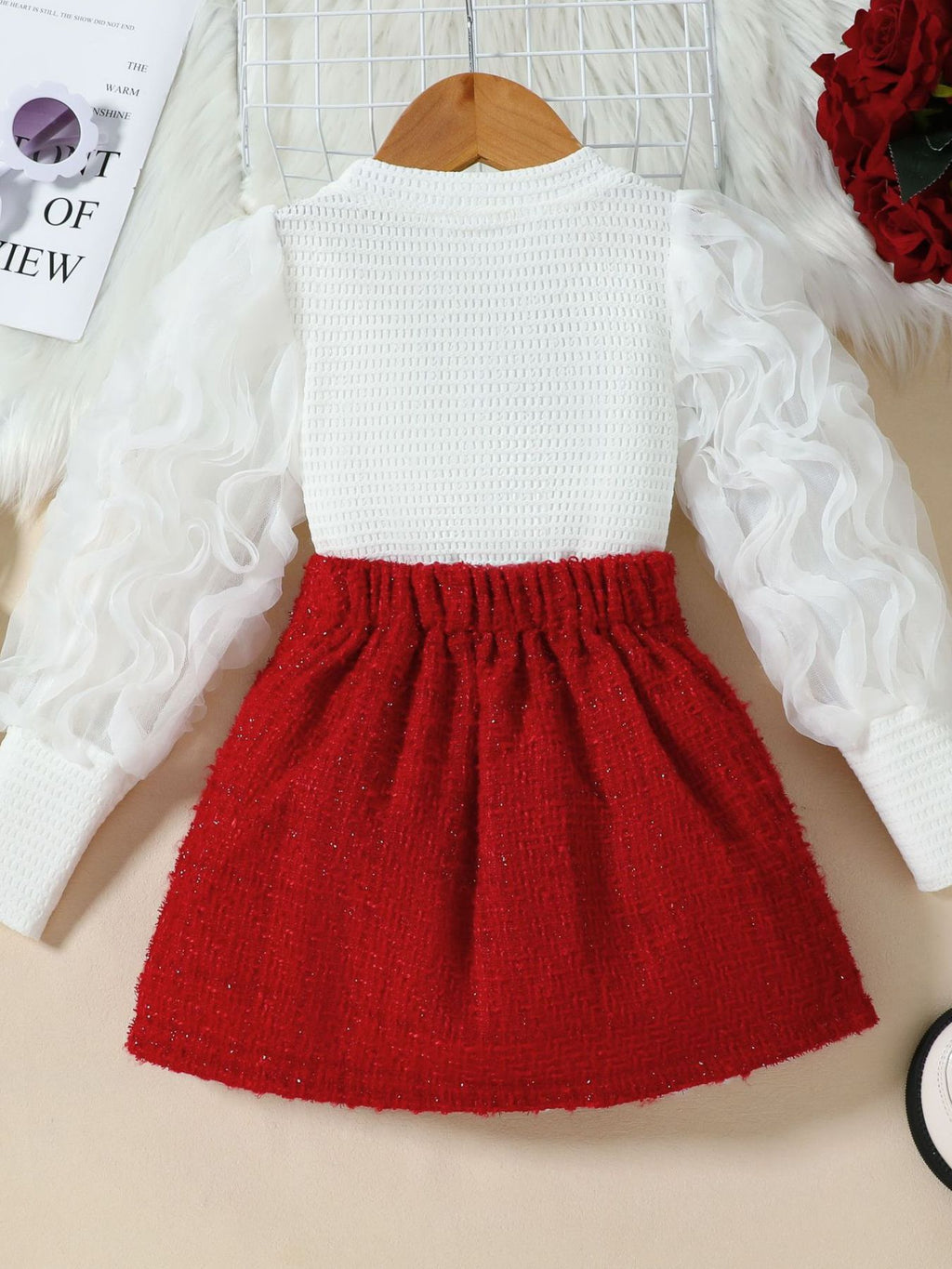 Children's Openwork Top and Tweed Skirt Set - WYNFLARE
