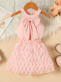Children's Pearl Bowknot Top and Skirt Set - WYNFLARE