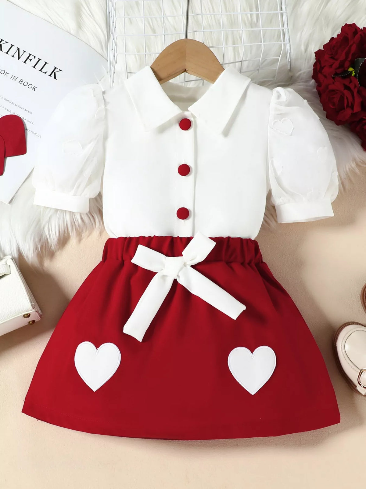 Children's Puff Sleeve Top & Skirt Set - WYNFLARE