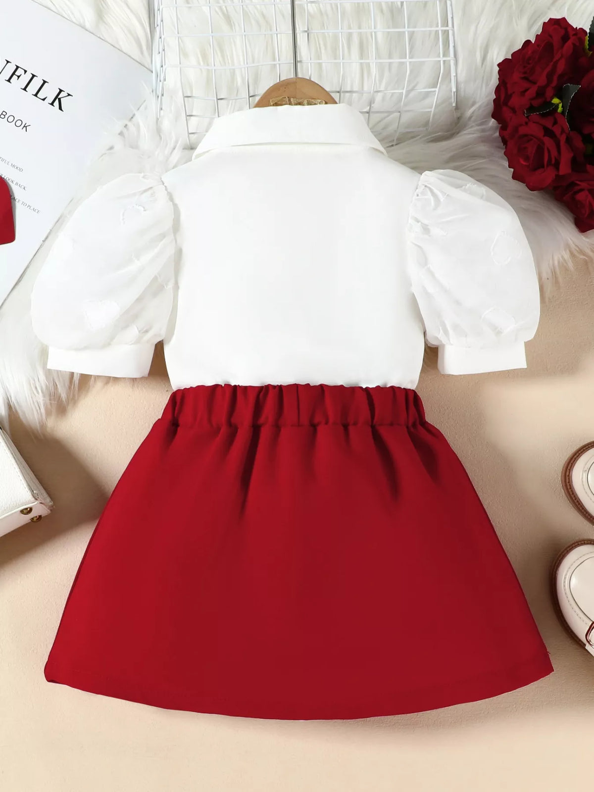 Children's Puff Sleeve Top & Skirt Set - WYNFLARE