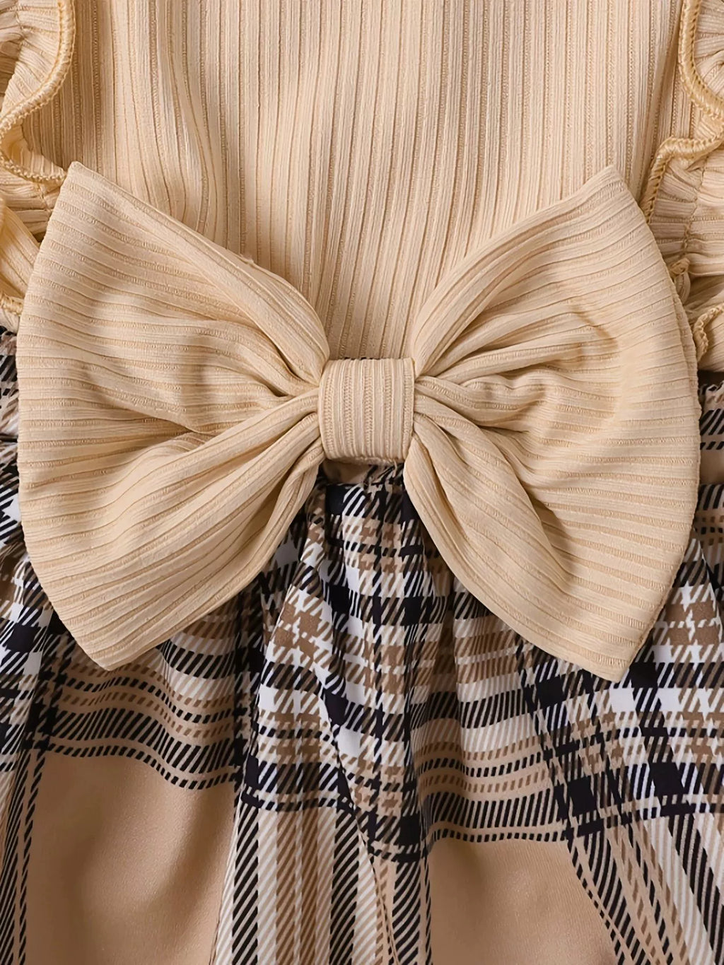 Children's Ruffle Trim Plaid Dress with Headband Set - WYNFLARE
