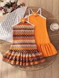 Children's Ruffled Hem Halter Neck Dress - WYNFLARE