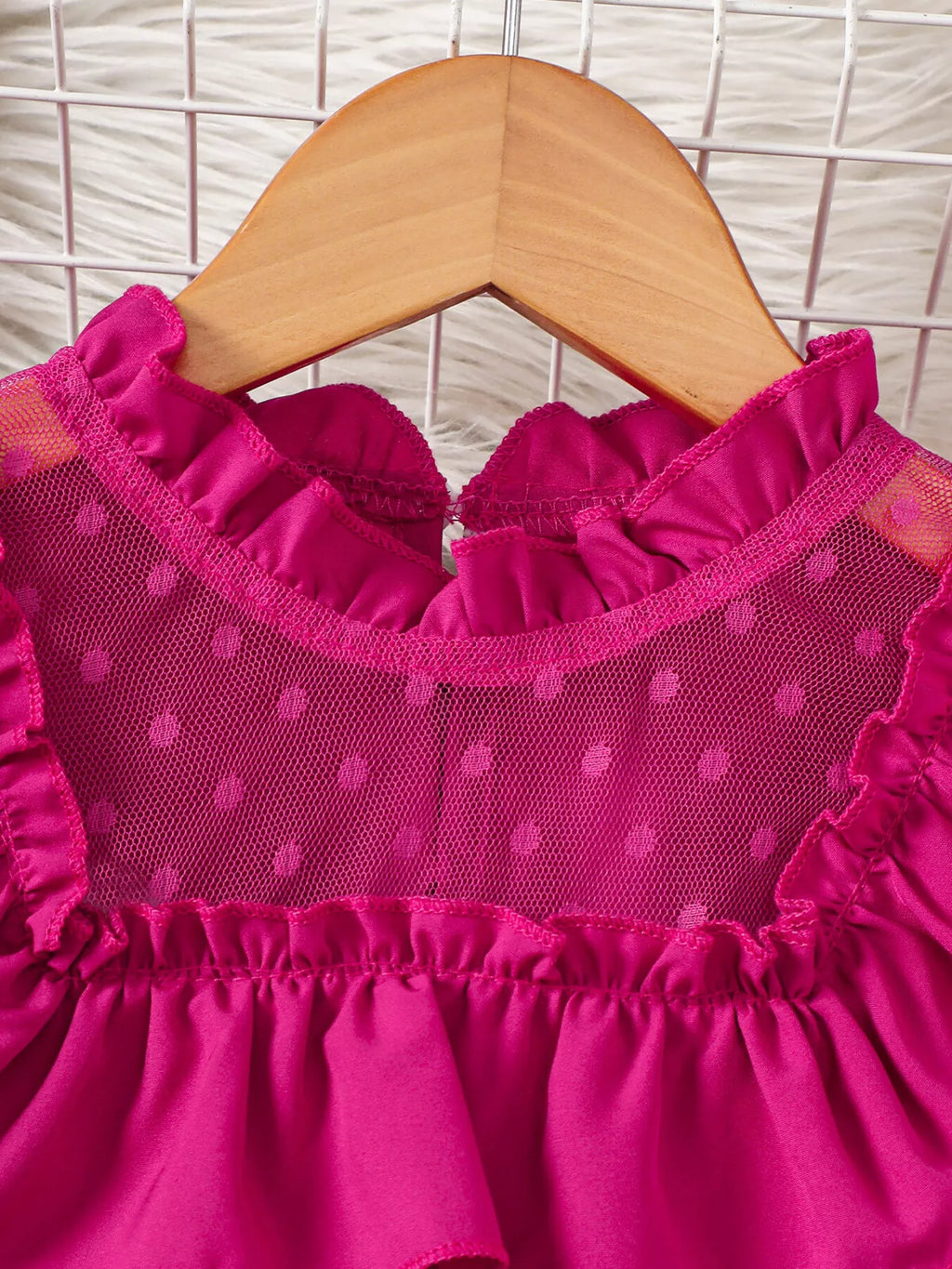 Children's Ruffled Mesh Top and Denim Skirt Set - WYNFLARE
