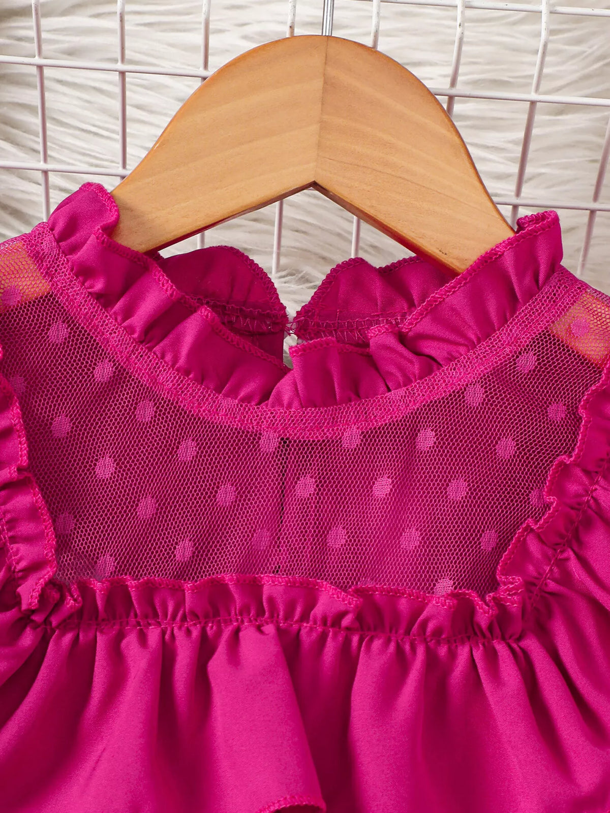 Children's Ruffled Mesh Top and Denim Skirt Set - WYNFLARE