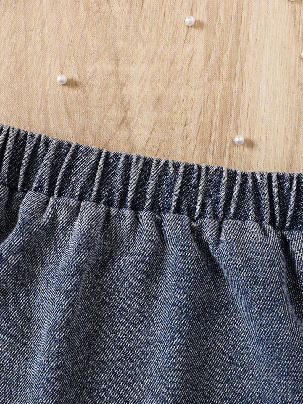 Children's Ruffled Mesh Top and Denim Skirt Set - WYNFLARE