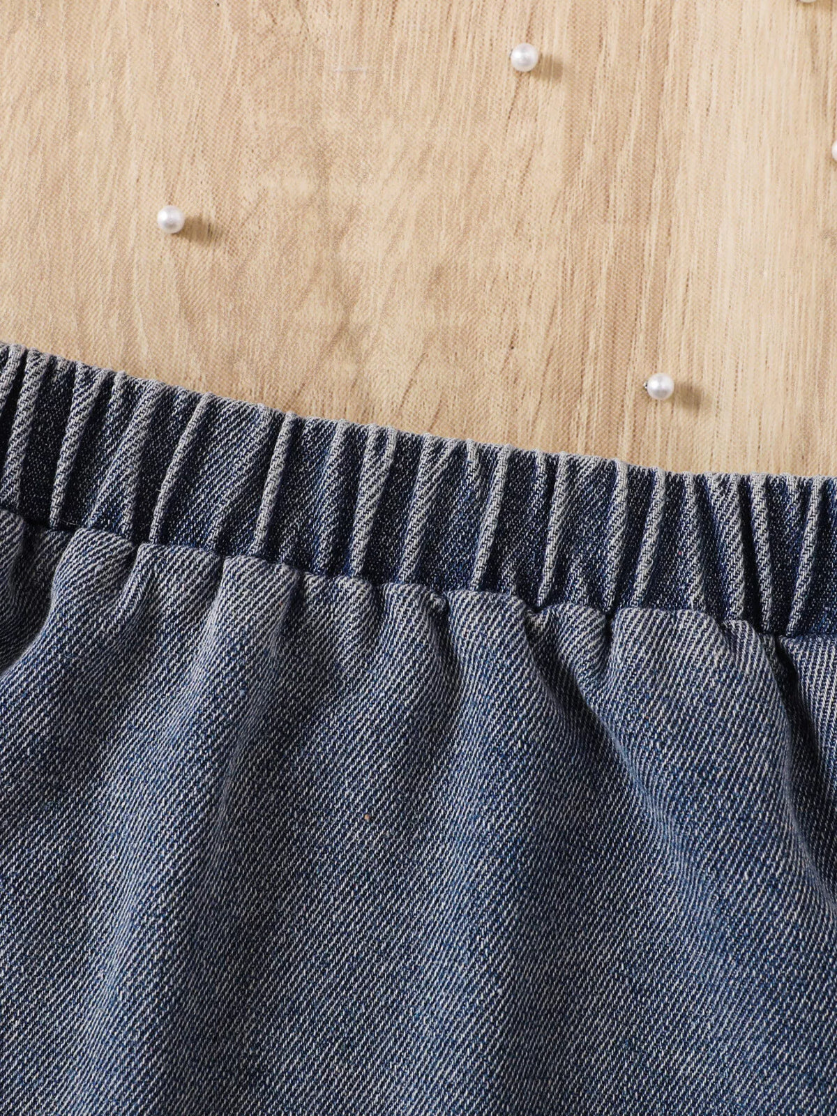 Children's Ruffled Mesh Top and Denim Skirt Set - WYNFLARE