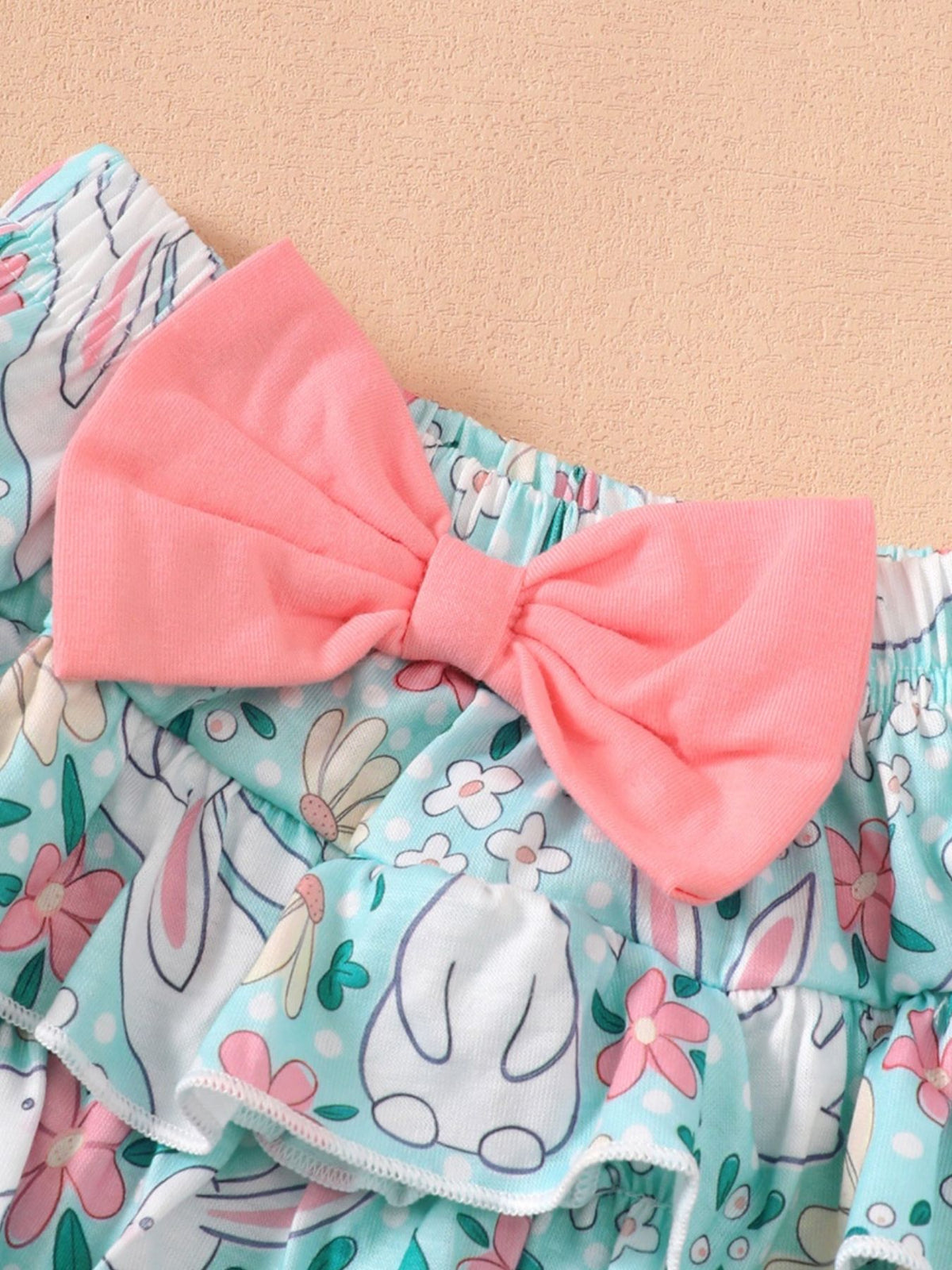 Children's Ruffled Trim Bodysuit and Skirt Set with Headband - WYNFLARE