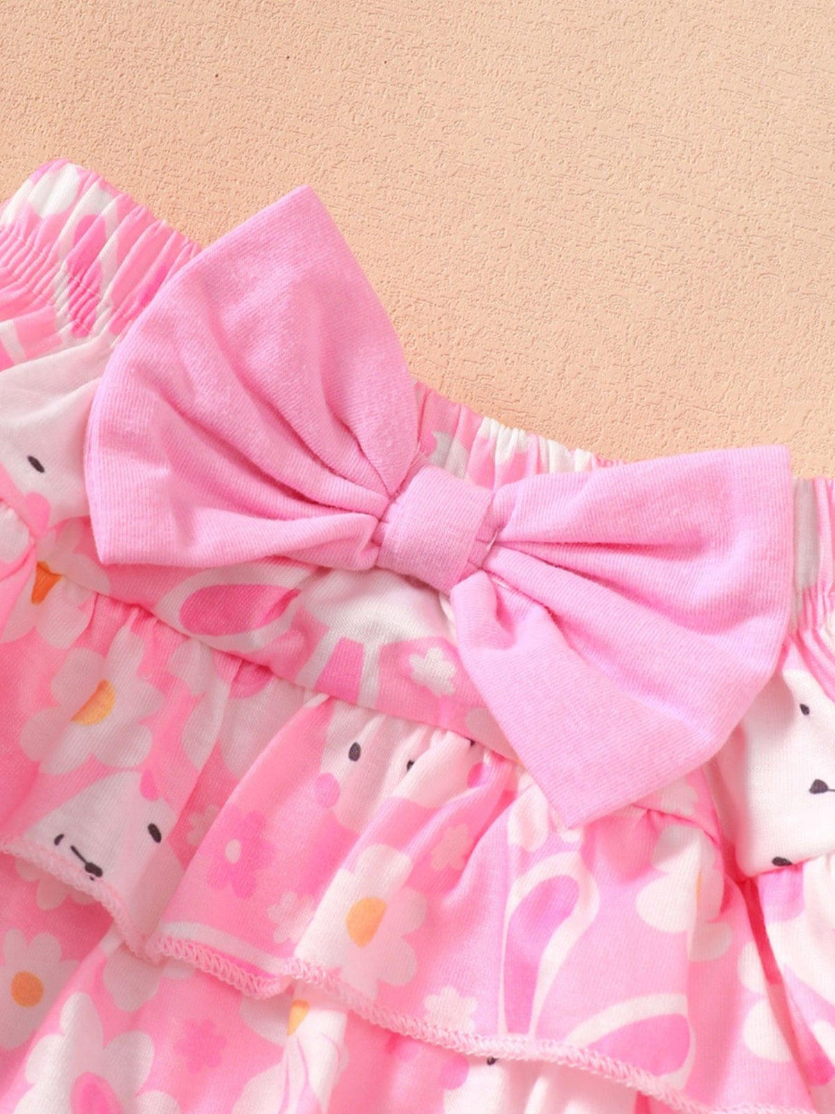 Children's Ruffled Trim Bodysuit and Skirt Set with Headband - WYNFLARE