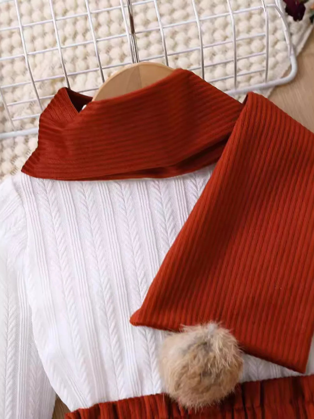 Children's Texture Knit Top and Skirt Set with Scarf & Beret - WYNFLARE