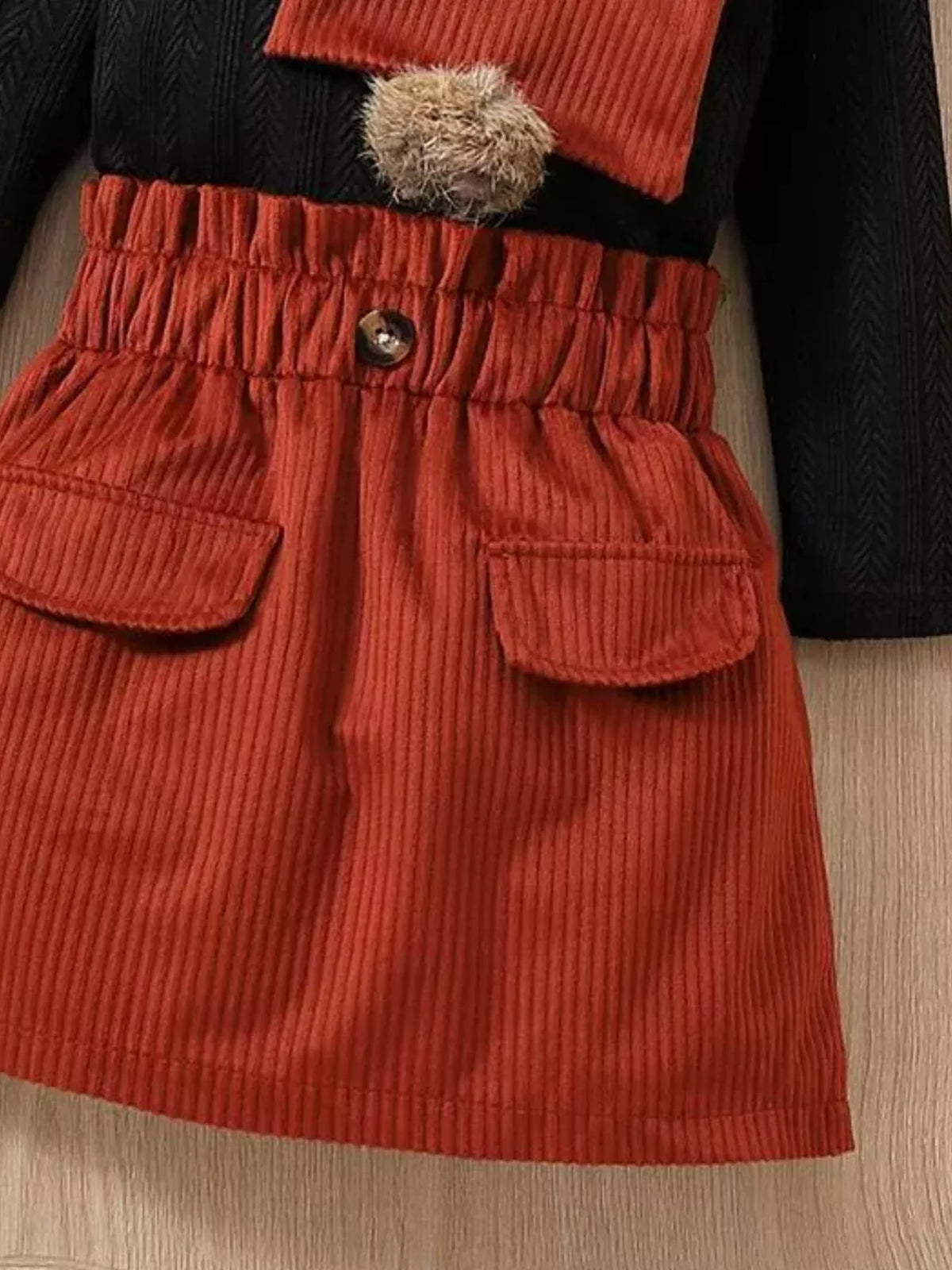 Children's Texture Knit Top and Skirt Set with Scarf & Beret - WYNFLARE
