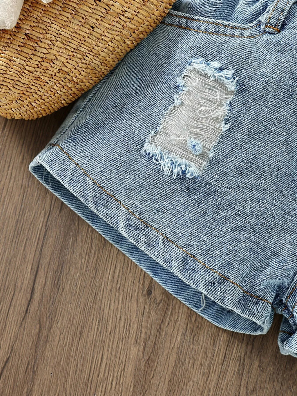 Children's Top & Sunflower Denim Shorts Set - WYNFLARE