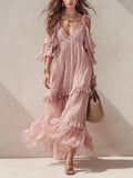 Cold-Shoulder Ruffled Maxi Dress - WYNFLARE