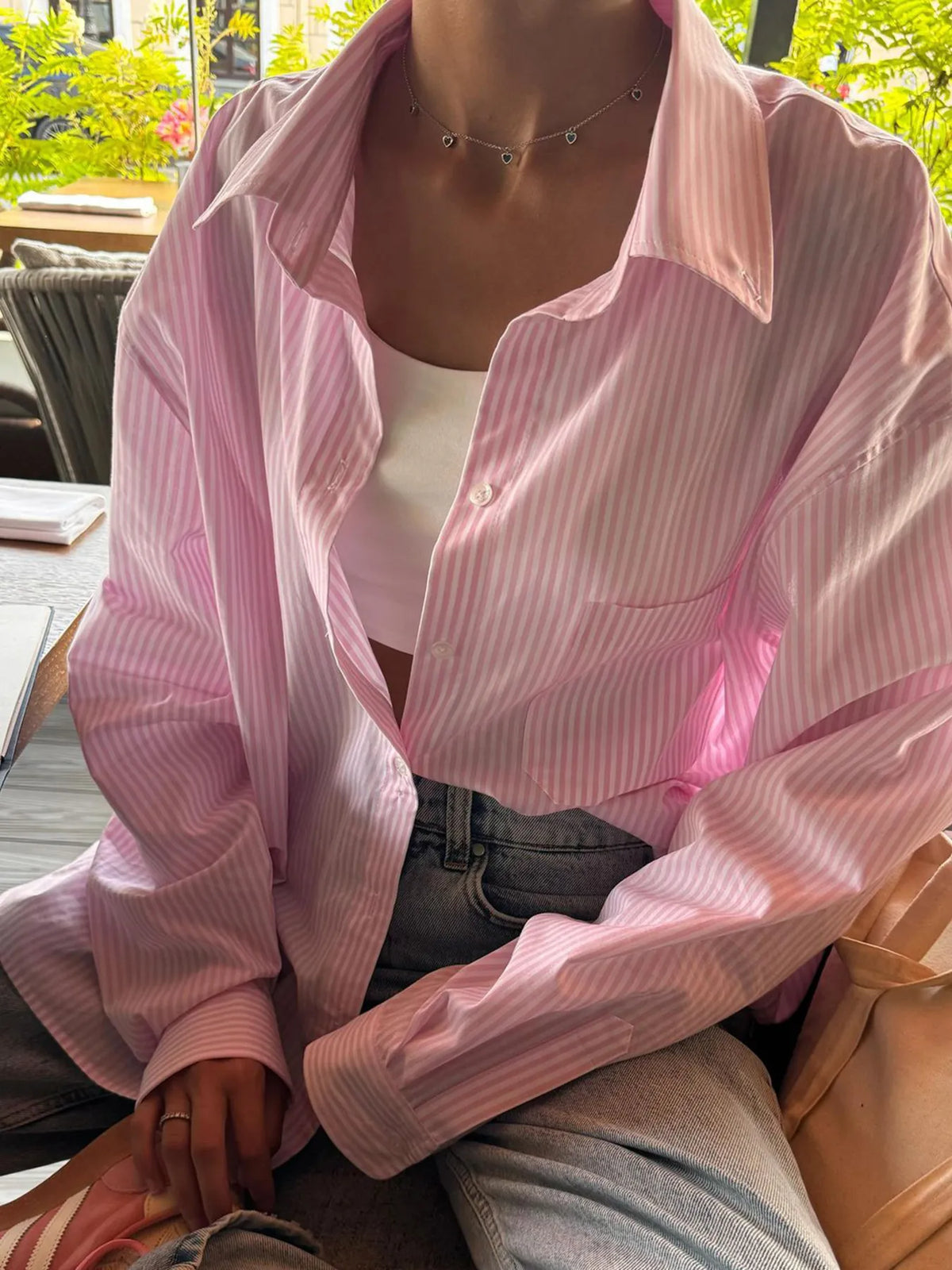Collared Neck Long Sleeve Striped Button-Up Shirt - WYNFLARE