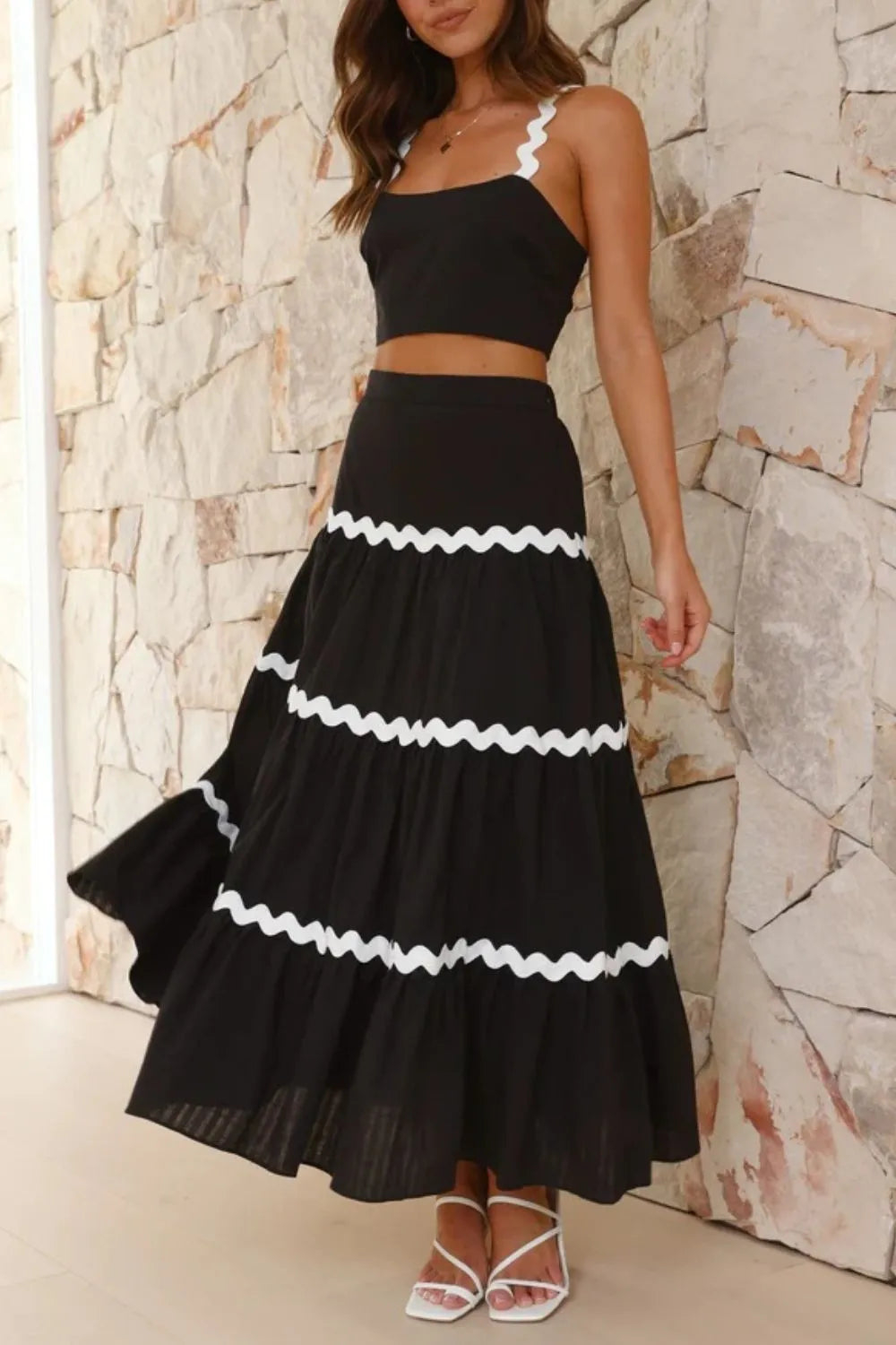 Contrast Trim Cami and Maxi Skirt Set - WYNFLARE