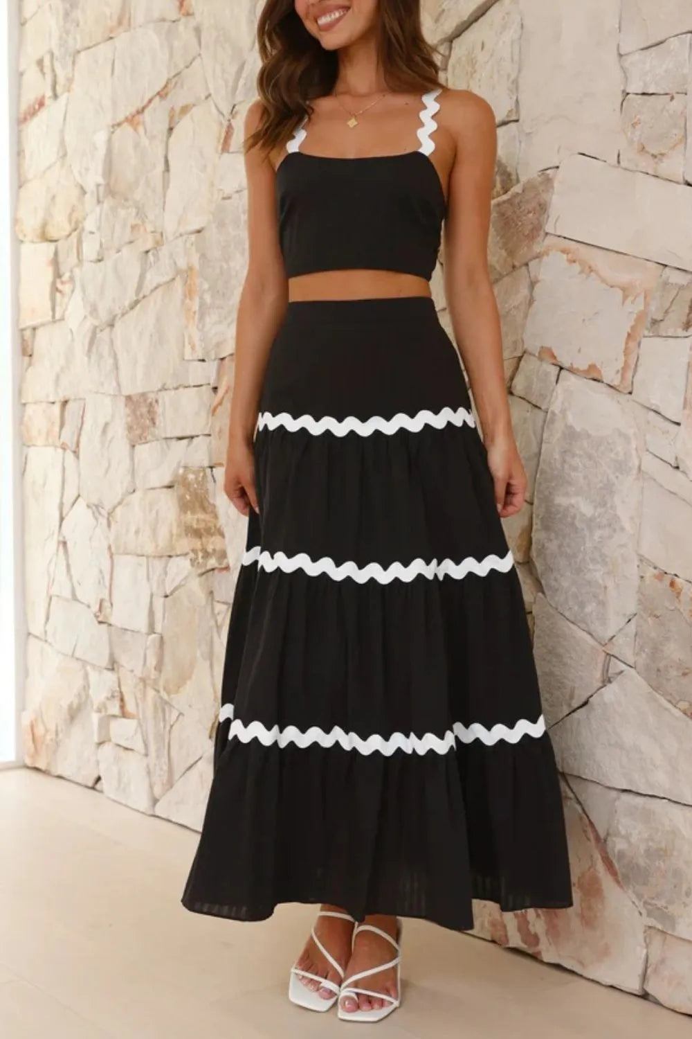 Contrast Trim Cami and Maxi Skirt Set - WYNFLARE