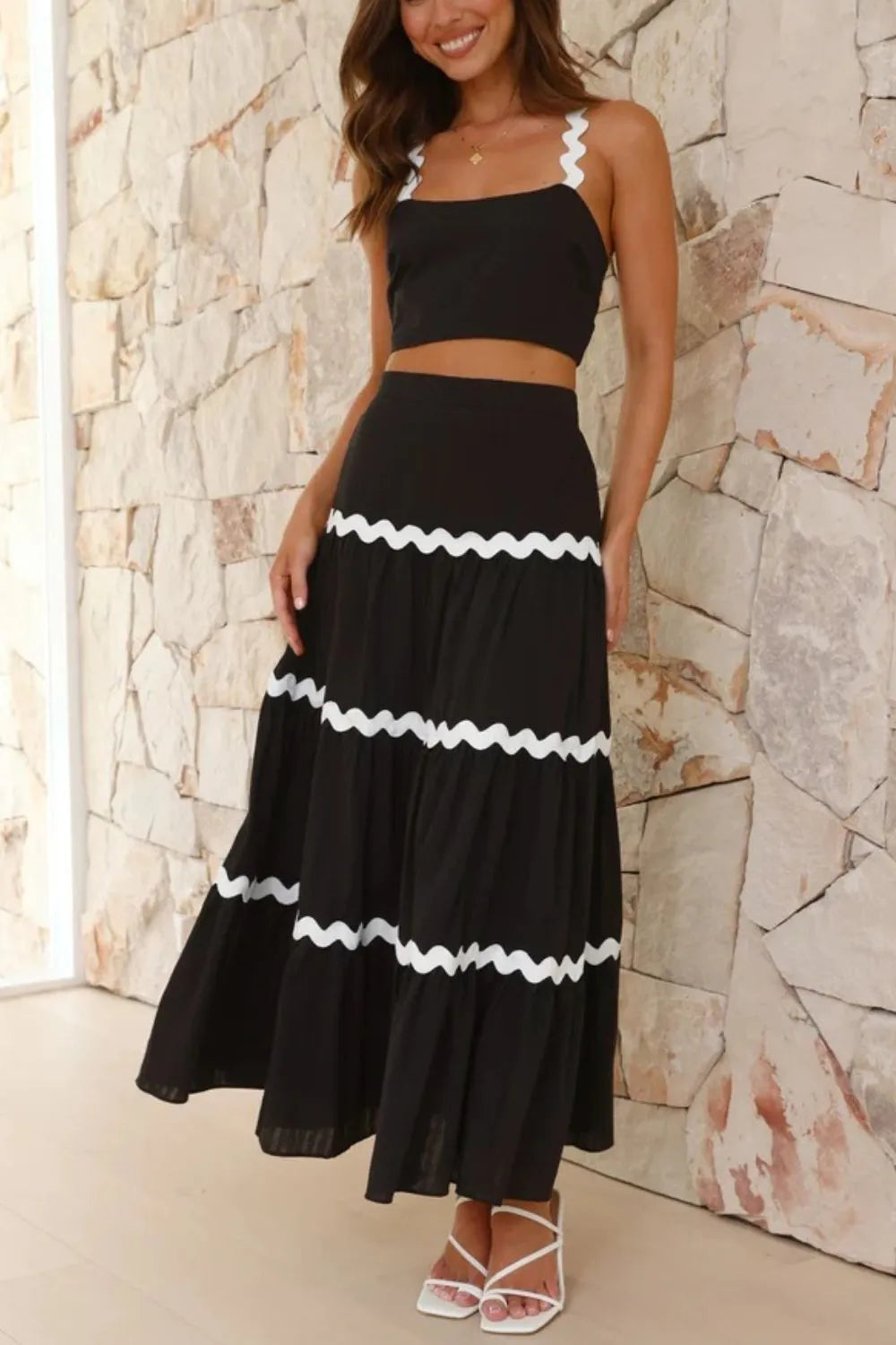 Contrast Trim Cami and Maxi Skirt Set - WYNFLARE
