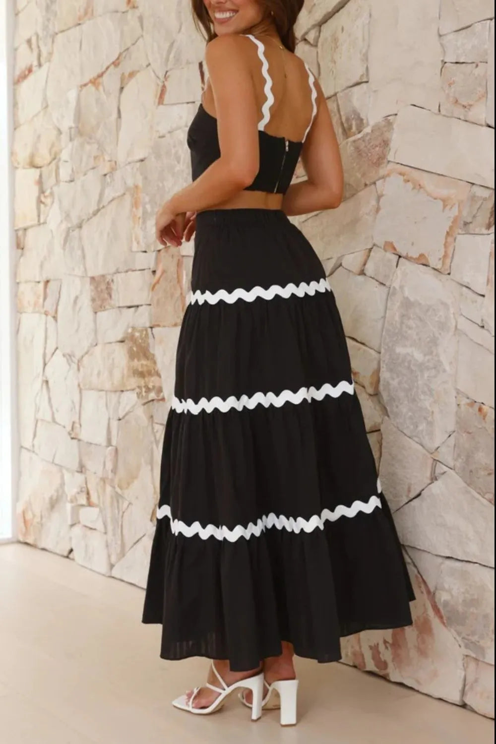 Contrast Trim Cami and Maxi Skirt Set - WYNFLARE