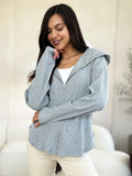 Culture Code Full Size Ribbed Zip Up Drawstring Hooded Jacket - WYNFLARE