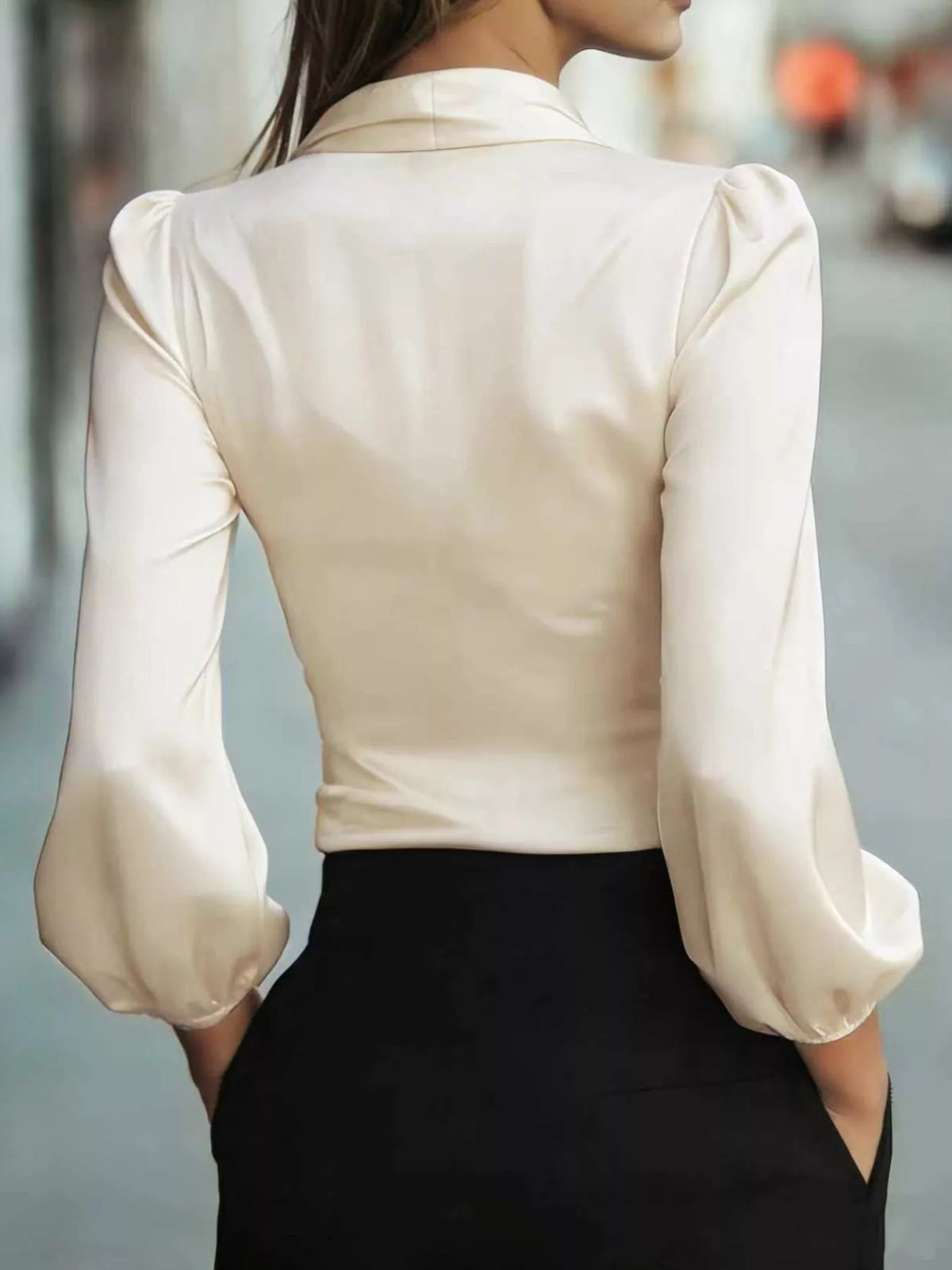 Elegant Satin Wrap Blouse with Bow Detail - WYNFLARE