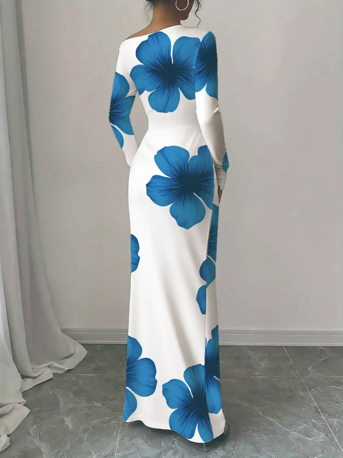 Floral Print One Shoulder Maxi Dress - WYNFLARE