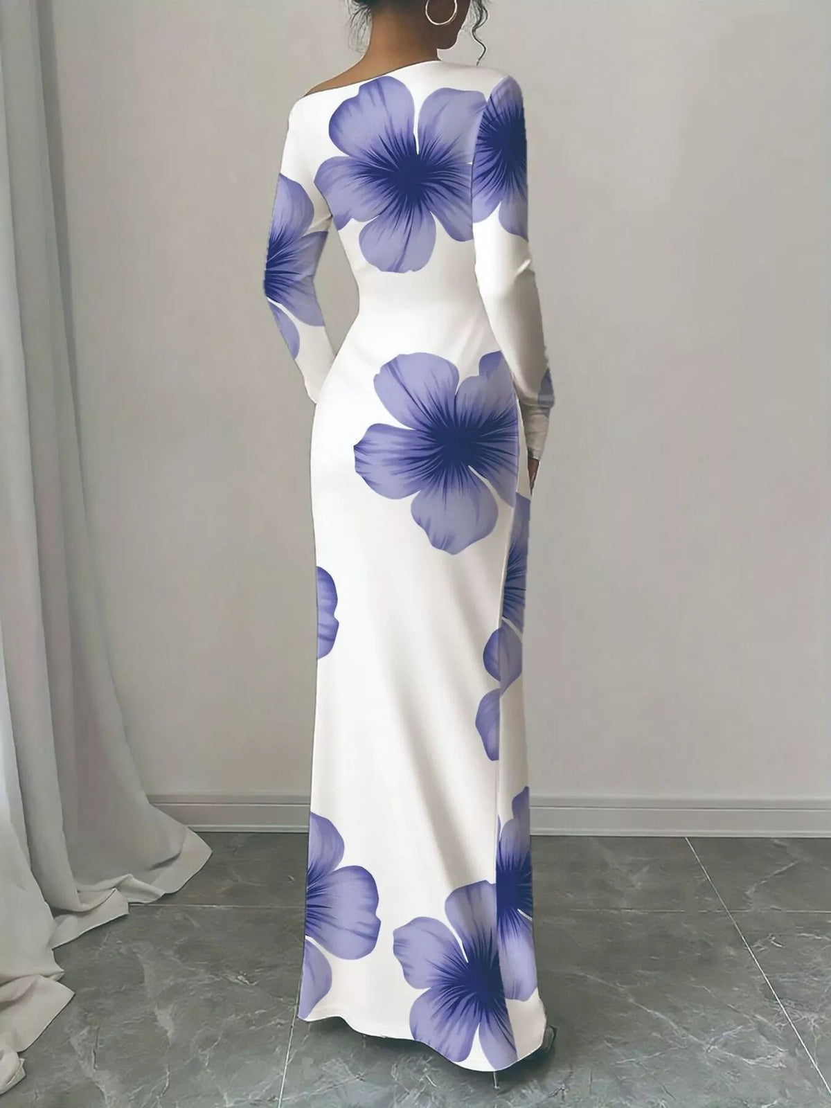 Floral Print One Shoulder Maxi Dress - WYNFLARE