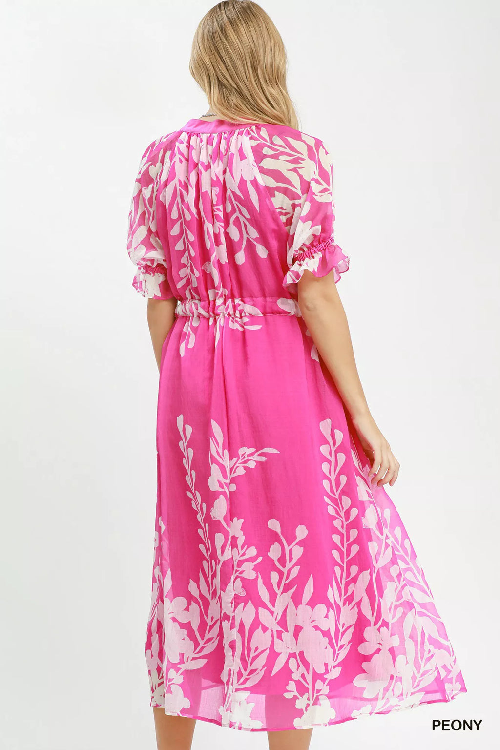 Floral Print Tie Waist Midi Dress with Pockets - WYNFLARE