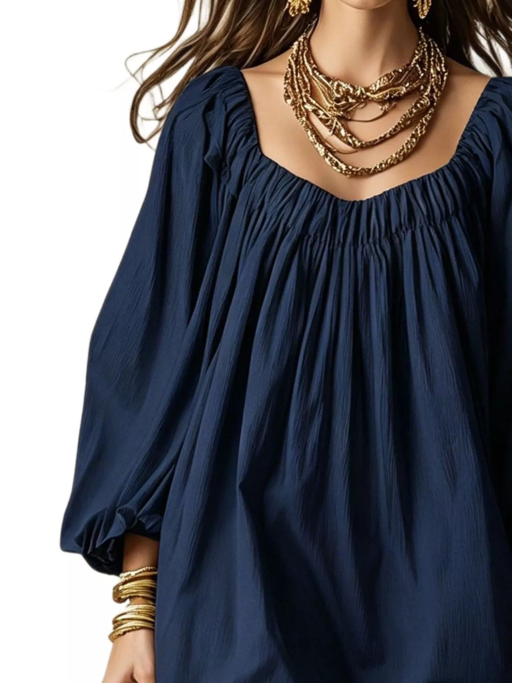 Flowy Balloon Sleeve Mini Dress - WYNFLARE