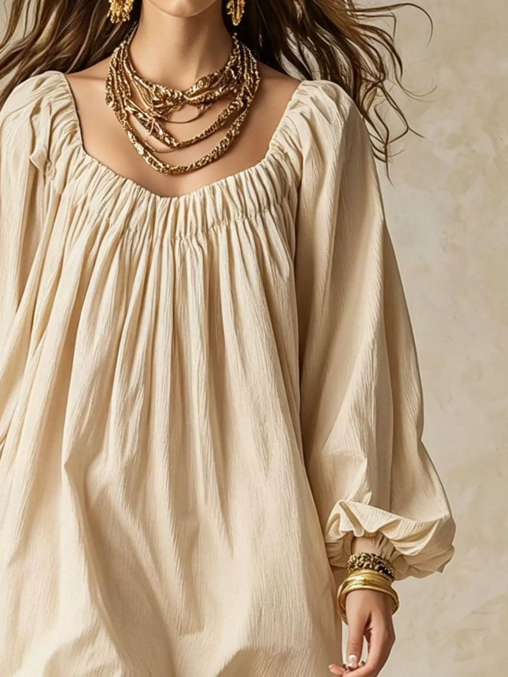 Flowy Balloon Sleeve Mini Dress - WYNFLARE