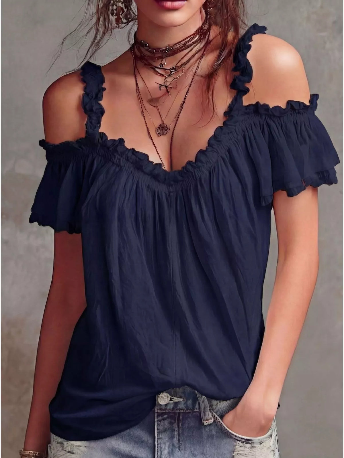 Frill Cold Shoulder Blouse - WYNFLARE