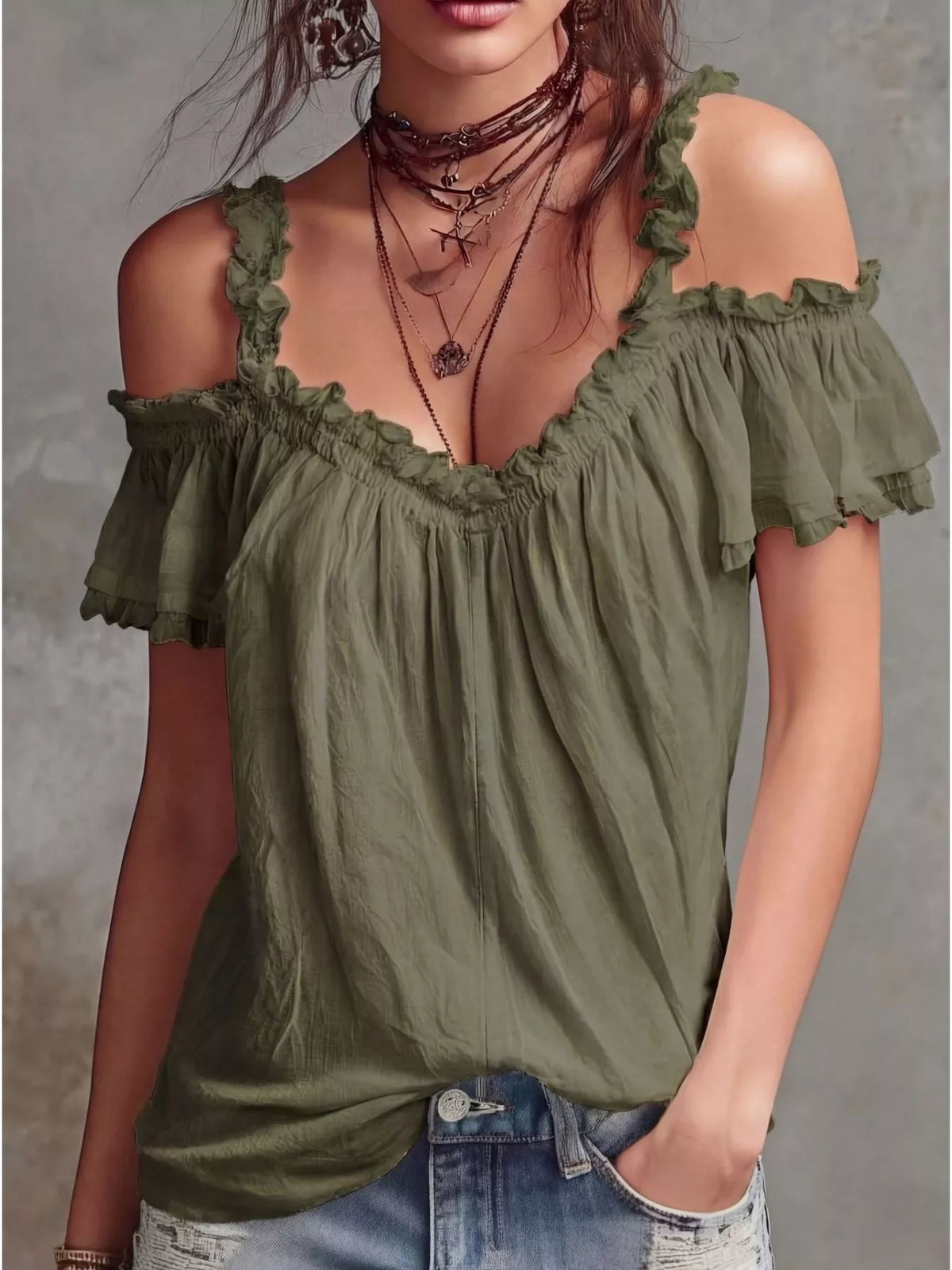Frill Cold Shoulder Blouse - WYNFLARE