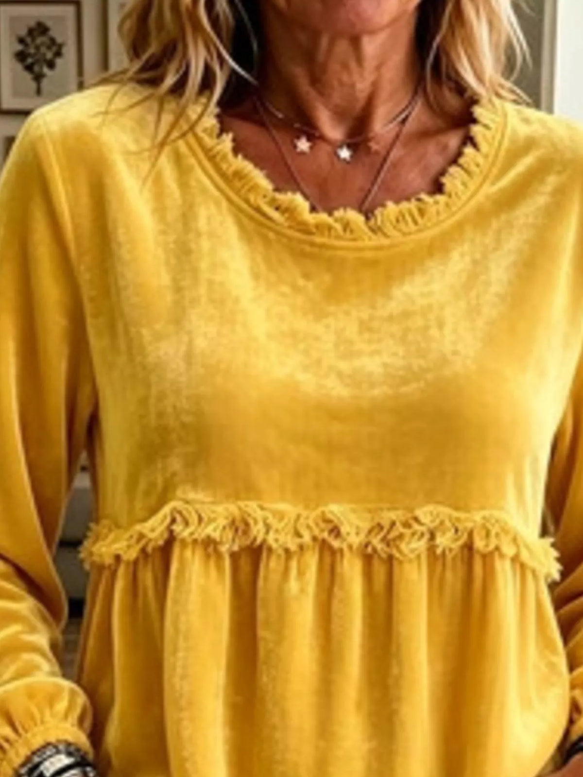 Fringed Hem Long Sleeve T-Shirt - WYNFLARE
