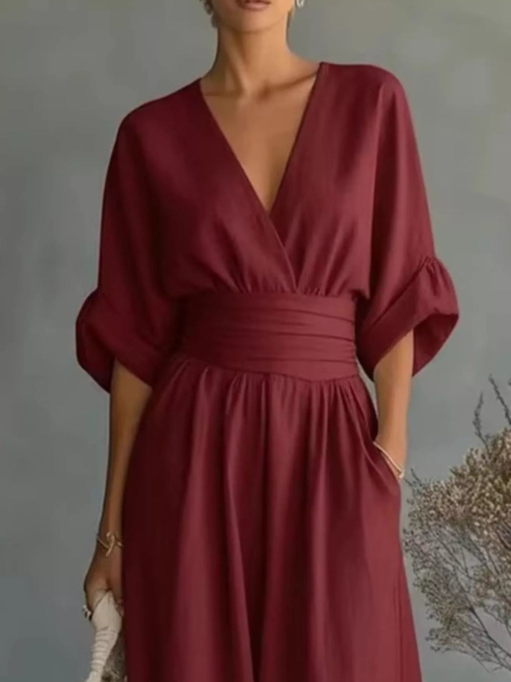 Full Size Half Sleeve Wide Leg Jumpsuit Plus Size - WYNFLARE