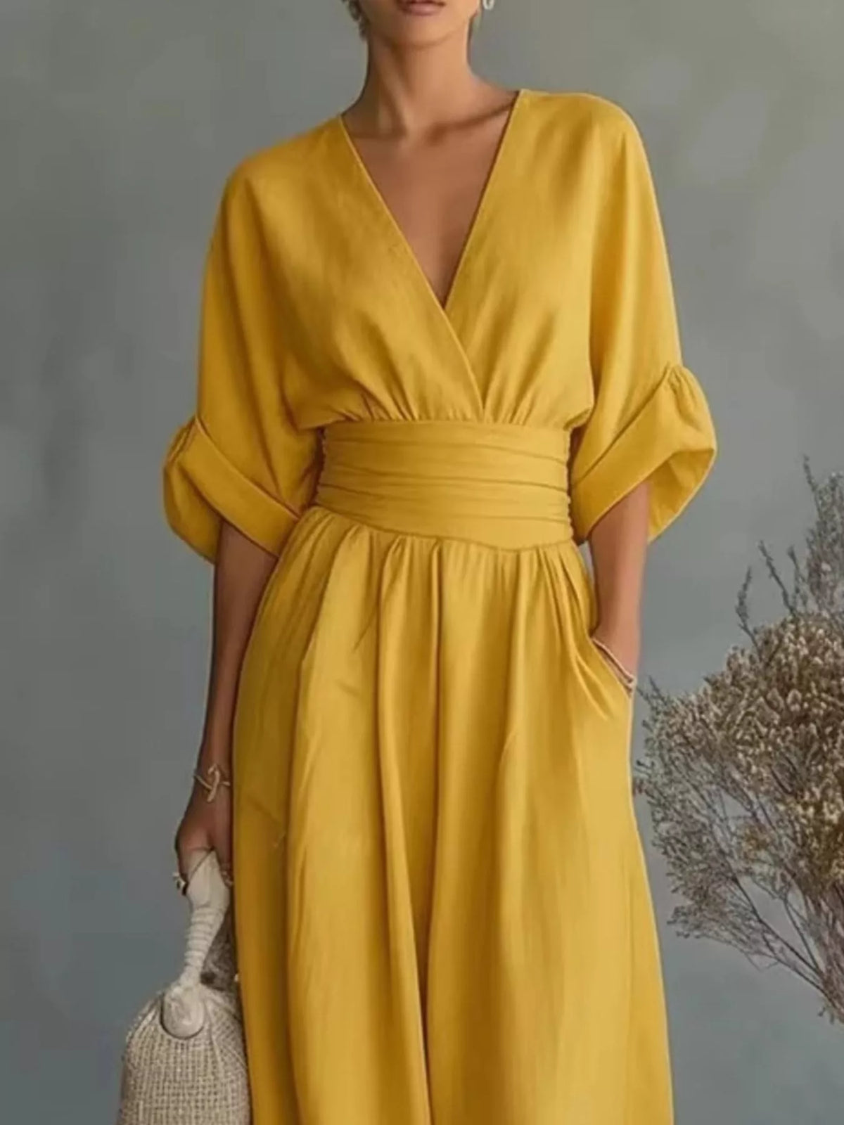 Full Size Half Sleeve Wide Leg Jumpsuit Plus Size - WYNFLARE