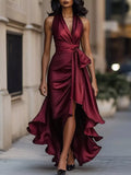 Full Size High-Low Ruffled Satin Maxi Dress Plus Size - WYNFLARE