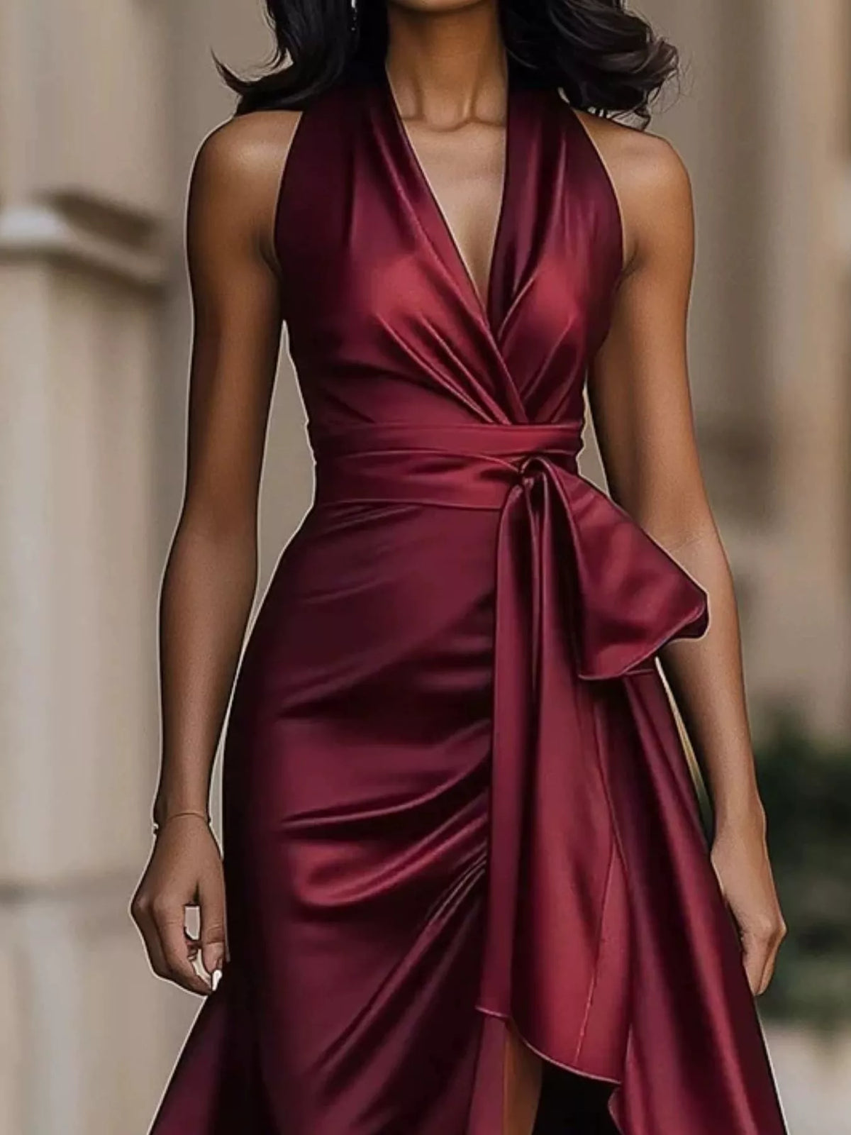 Full Size High-Low Ruffled Satin Maxi Dress Plus Size - WYNFLARE